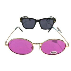 Tillys 2 Pairs of New Sunglasses Round Pink Lens & Black Square